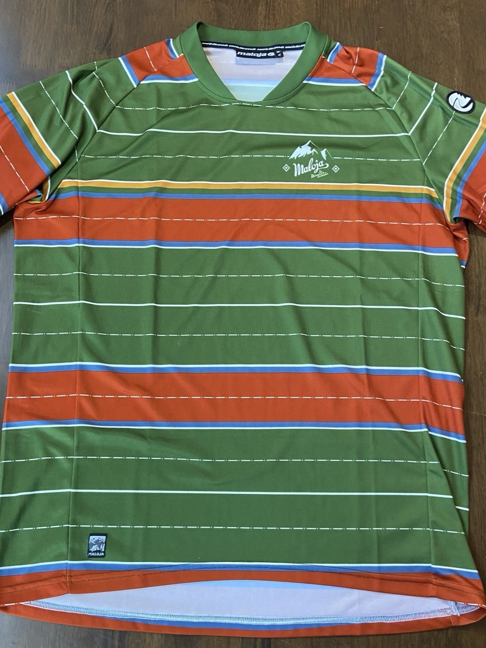 Maloja Mountain Nomads Men XL Green Striped Freeride Cycling Jersey Short Sleeve
